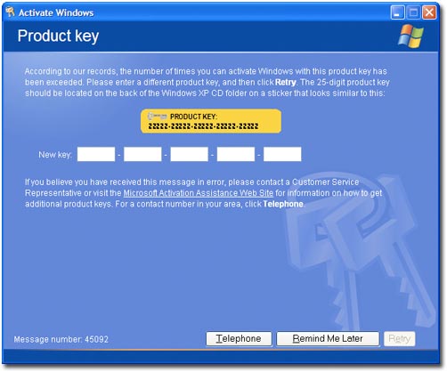 Windows XP WGA Activation